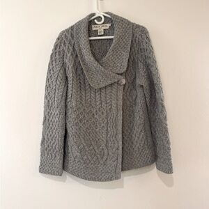 Aran Mor Ireland Gray Cable Knit‎ Merino Wool Sweater Sz L